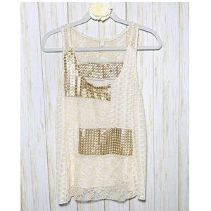 TINY Burning Torch Mixed Media Sequin Tank Sz S
